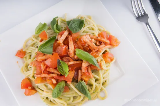 Dinnerly gerecht op bord dat we eerder maakten, lekkere pasta