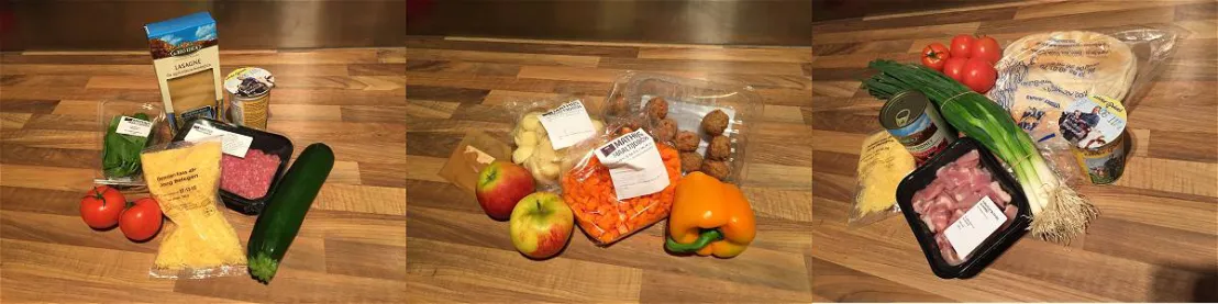 De ingrediënten voor de drie verschillende gerechten die we gaan bereiden