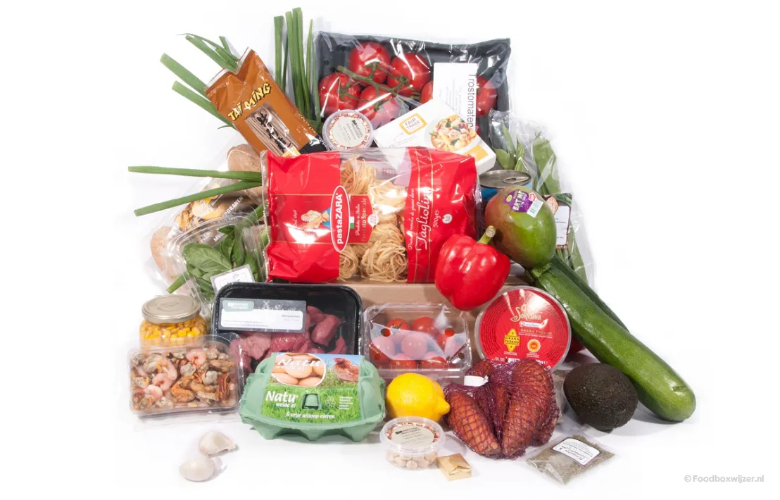De inhoud van deze box, groenten, fruit en vlees