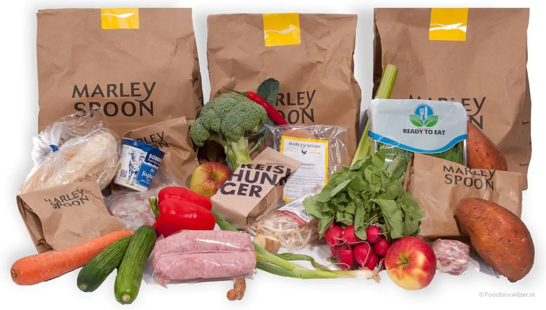 Drie zakken met gerechten en ingrediënten van Marley Spoon