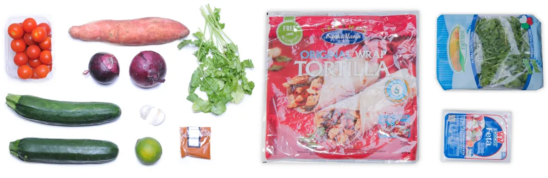 Alle ingredienten voor ons laatste gerecht, mexicaanse fajitas met ovengroenten