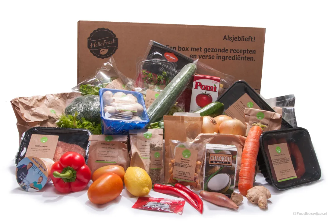 De HelloFresh Originalbox met alle inhoud