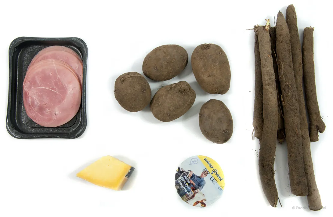 De benodigdheden voor de schorseneren met paarse aardappelen 
