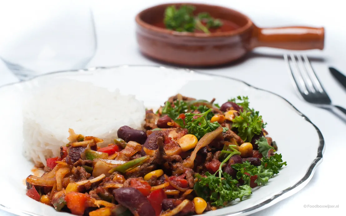 Het resultaat van de kruidige chili con carne met koffietwist