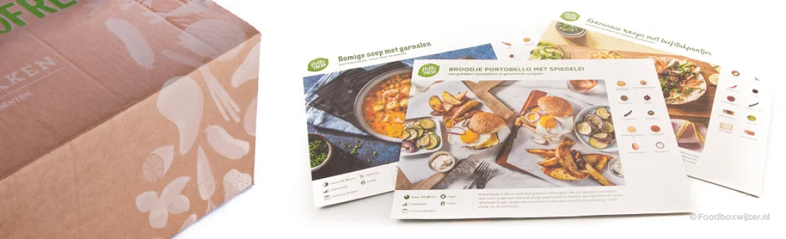 De hellefresh maaltijdbox doos en receptkaarten
