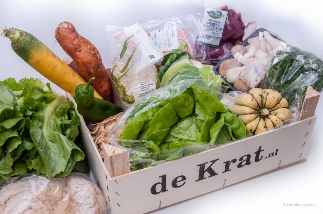 Een kratje van de Krat met inhoud van bovenaf