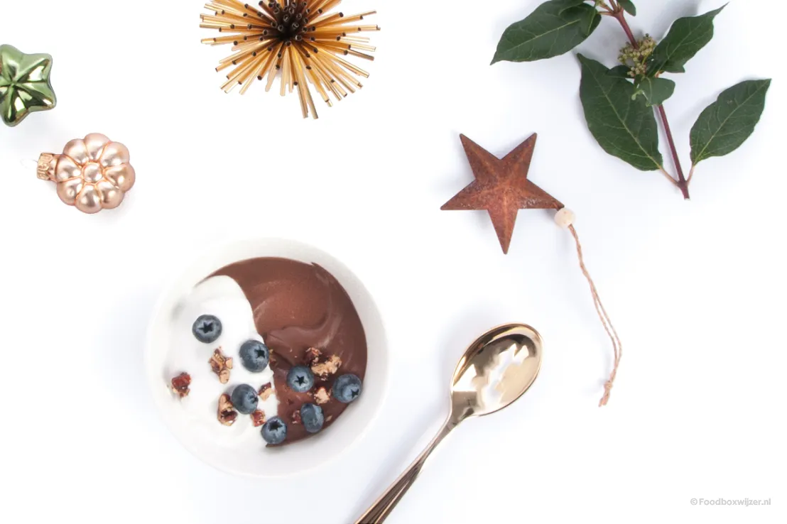 Het nagerecht is een heerlijk chocolademousse toetje