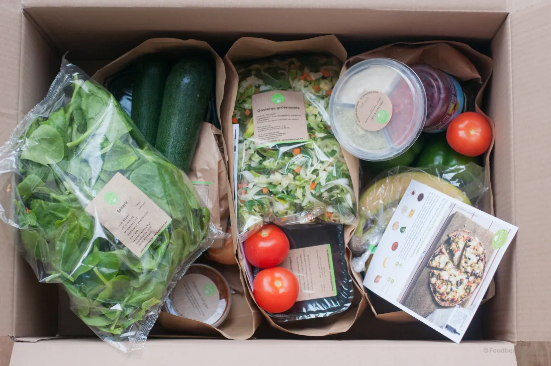 De inhoud van deze maaltijdbox toen we hem open maakten