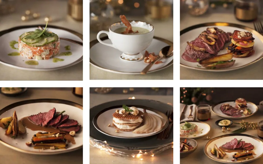 Een collage van alle gerechten in de kerstbox van Streekbox