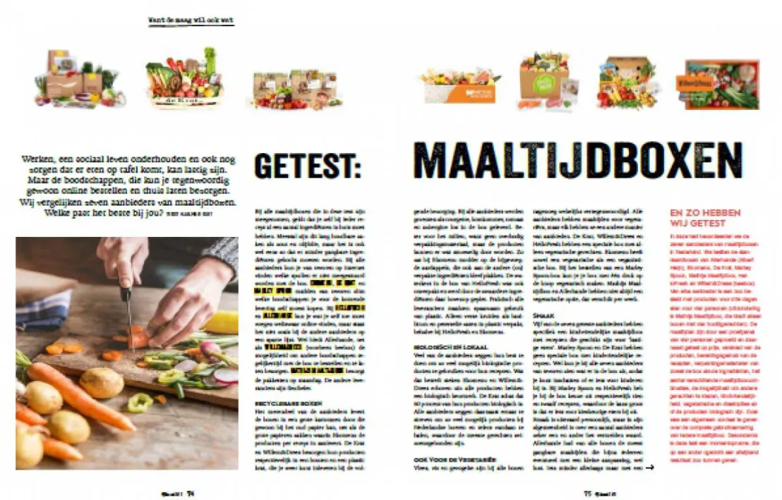 Een voorbeeld van het artikel van de maaltijdbox test