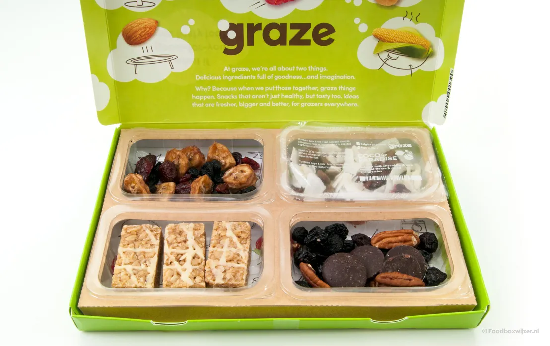 De Graze snackbox met inhoud als we deze open doen