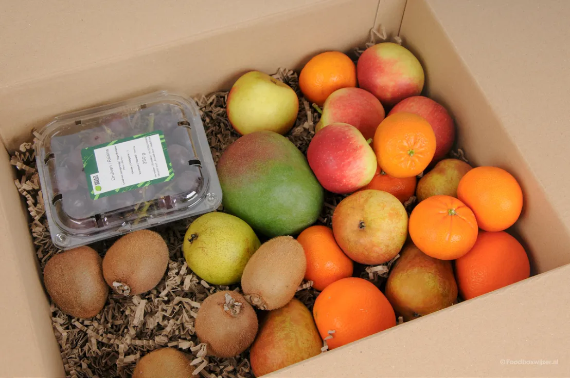 Close-up van de inhoud van de fruitbox van HelloFresh