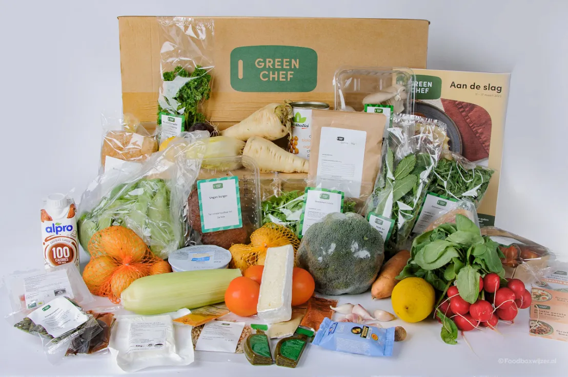 De maaltijdbox van Green Chef die we zelf uitgetest hebben verpakt in een stevige doos