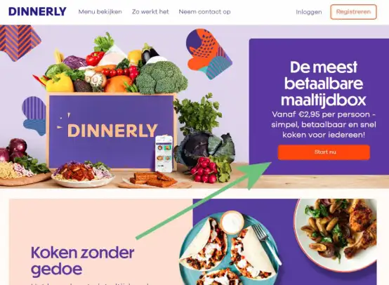Dinnerly website kies voor bestellen met korting