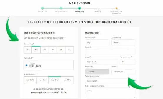 De derde stap voor de Marley Spoon kortingscode op de website
