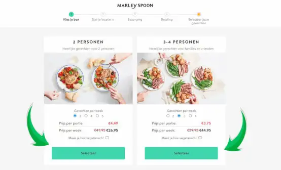 De eerste stap voor de Marley Spoon kortingscode op de website