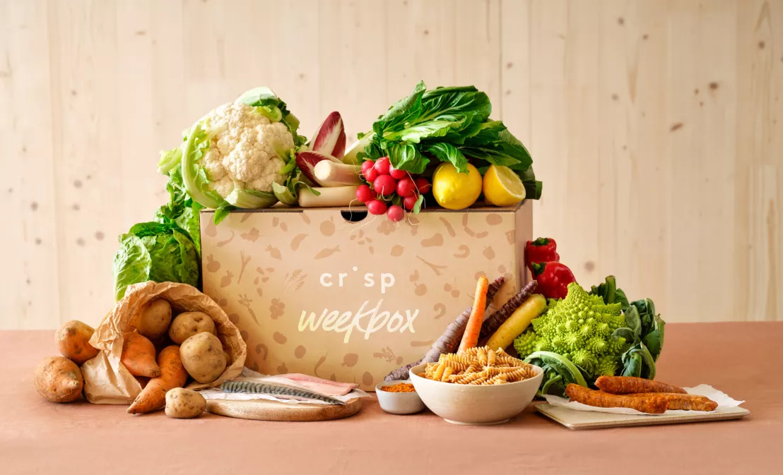 De crisp weekbox bevat heel veel verse producten zoals groenten en fruit maar ook duurzaam vlees en vis