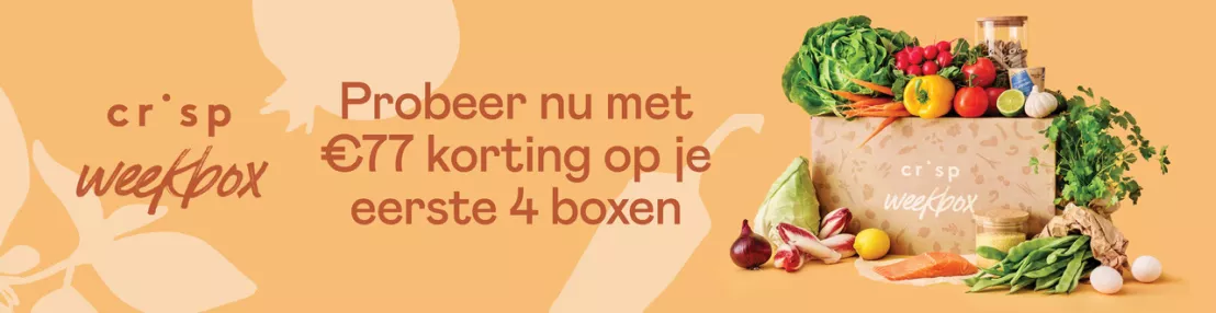 Crisp weekbox gevuld met groenten, fruit en verse producten kan je nu met 4x korting uitproberen