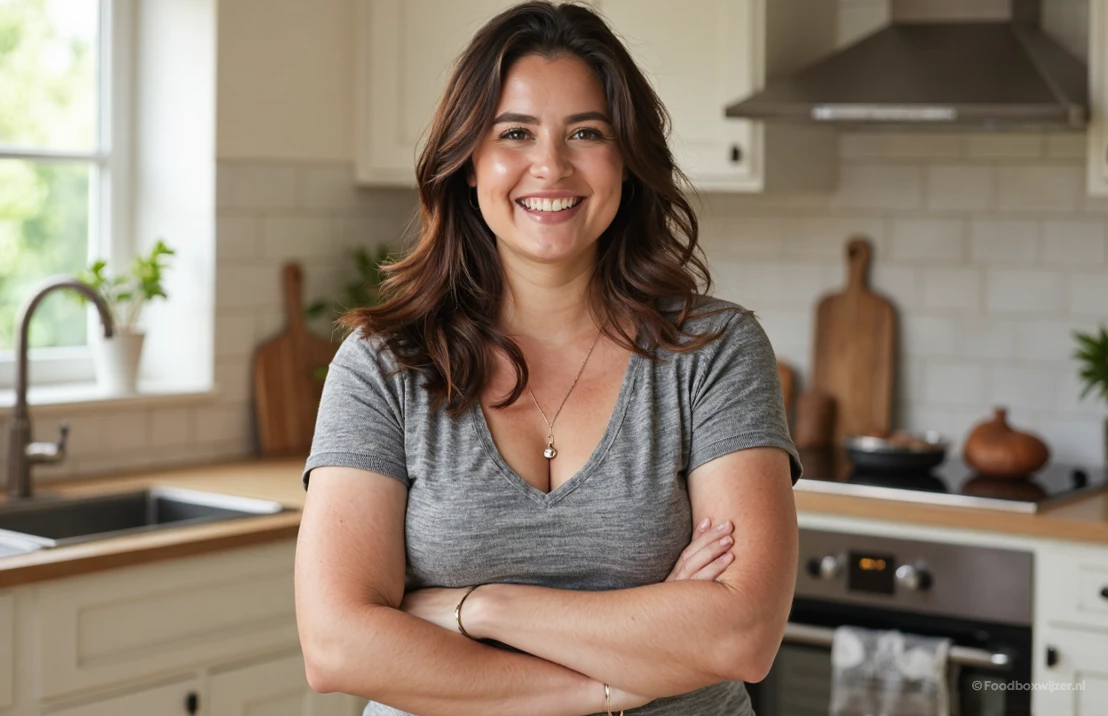 Vrouw staat in de keuken voor interview over maaltijdbox HelloFresh